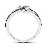 Rhodium-plated Sterling Silver Heart Ring with Blue and White Diamonds