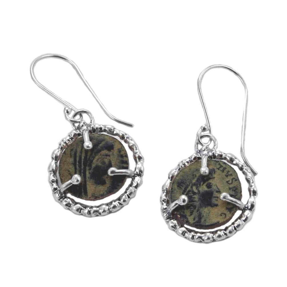 Antique Roman Bronze Coin Earrings Sterling Silver