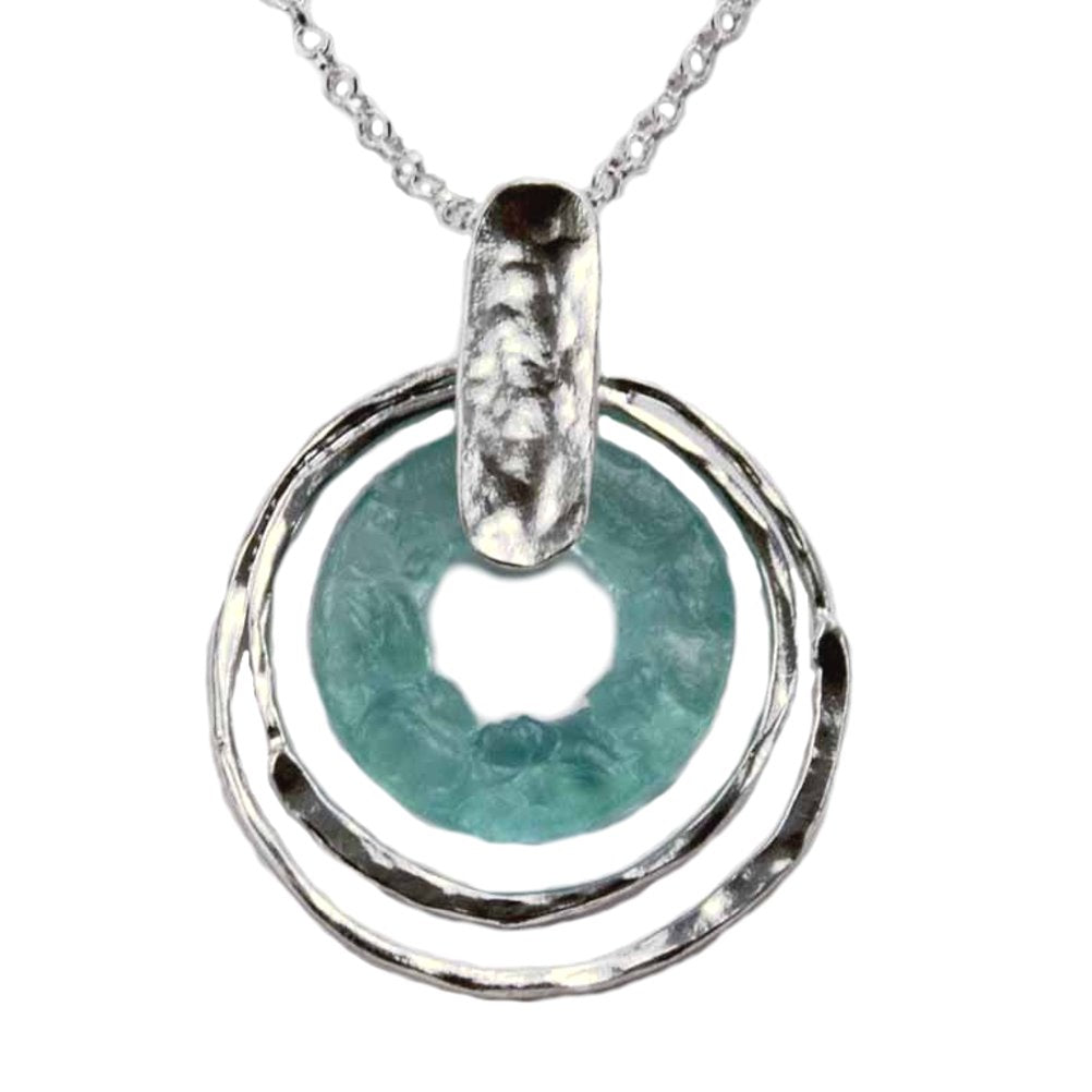 Ancient Roman Glass Necklace with Doughnut Circle Design Sterling Silver