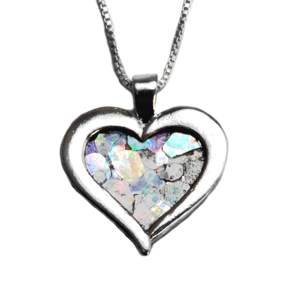 Ancient Roman Glass Heart Necklace Sterling Silver