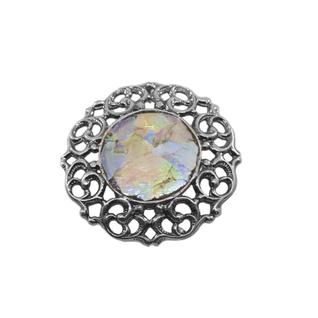 Ancient Roman Glass Pin or Pendant Filigree Multicolor Sterling Silver