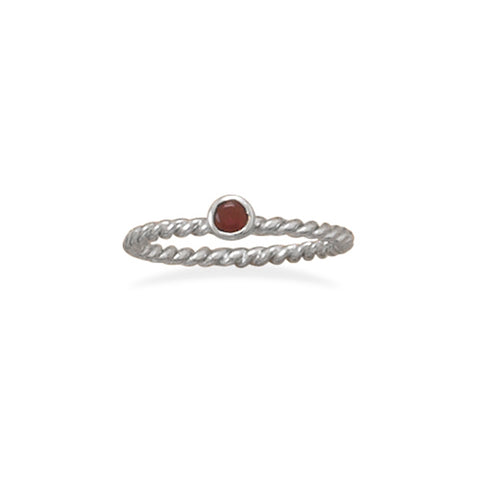 Stackable January Ring Rhodium on Sterling Silver Rope Band