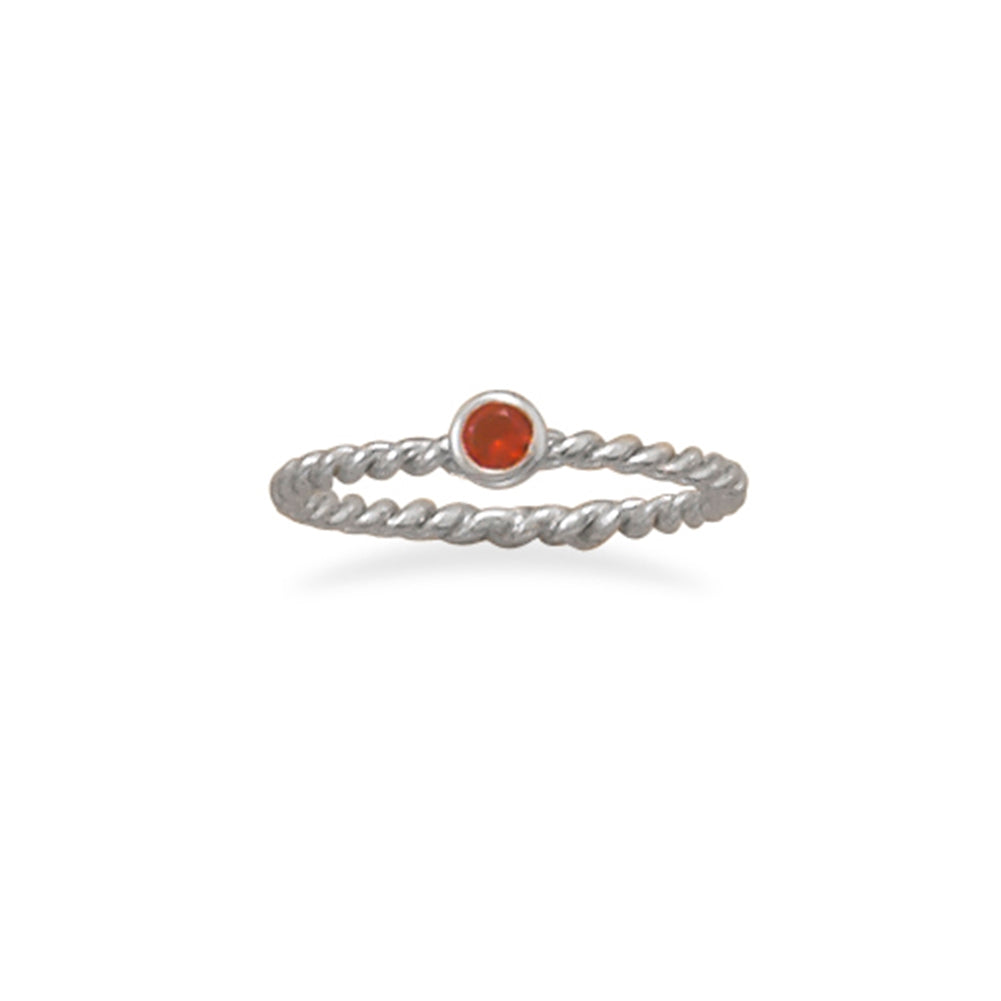 Stackable July Ring Rhodium on Sterling Silver Rope Band