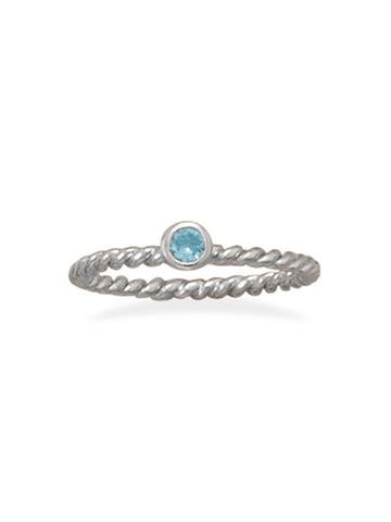 Stackable March Ring Rhodium on Sterling Silver Rope Band