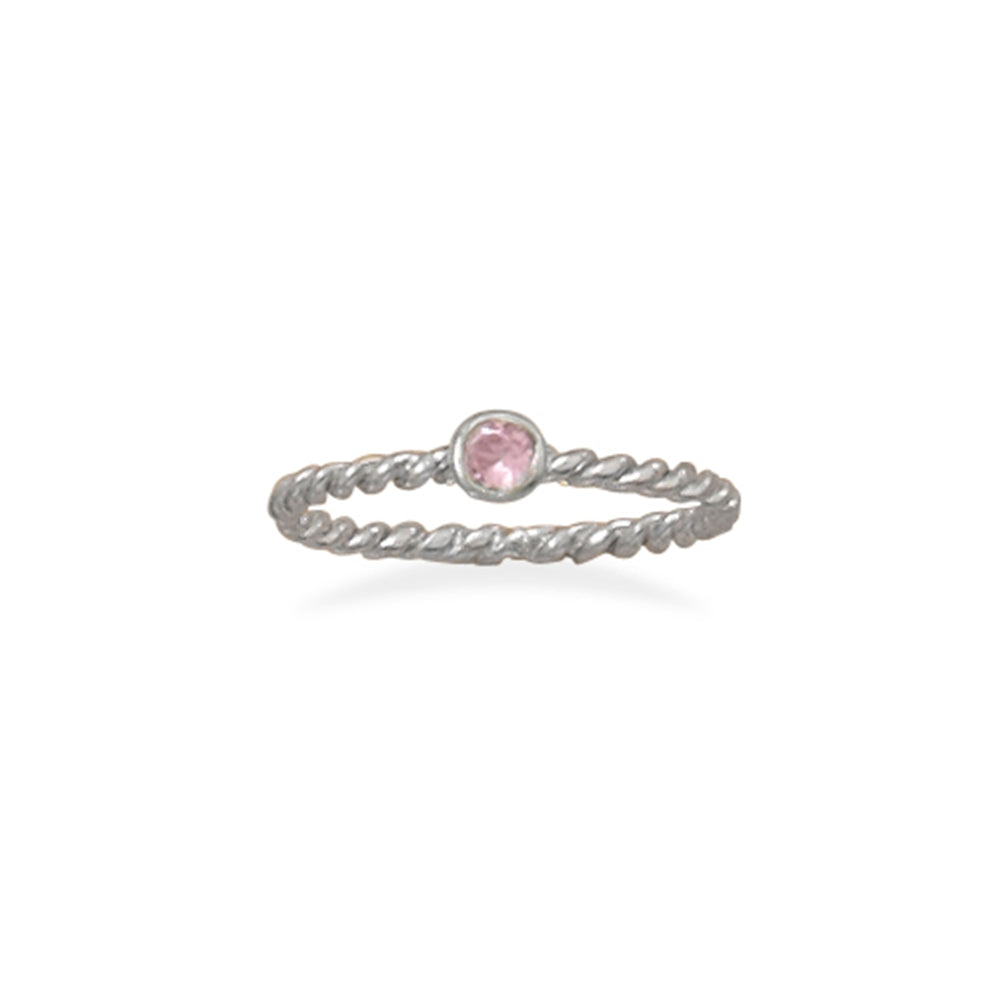 Stackable October Ring Rhodium on Sterling Silver Rope Band