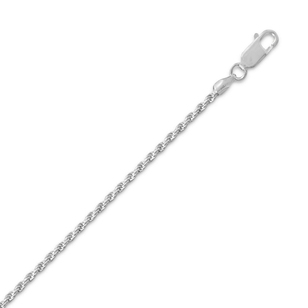 Rope Chain Necklace 1.8mm Sterling Silver with Rhodium Plate Non-tarnish