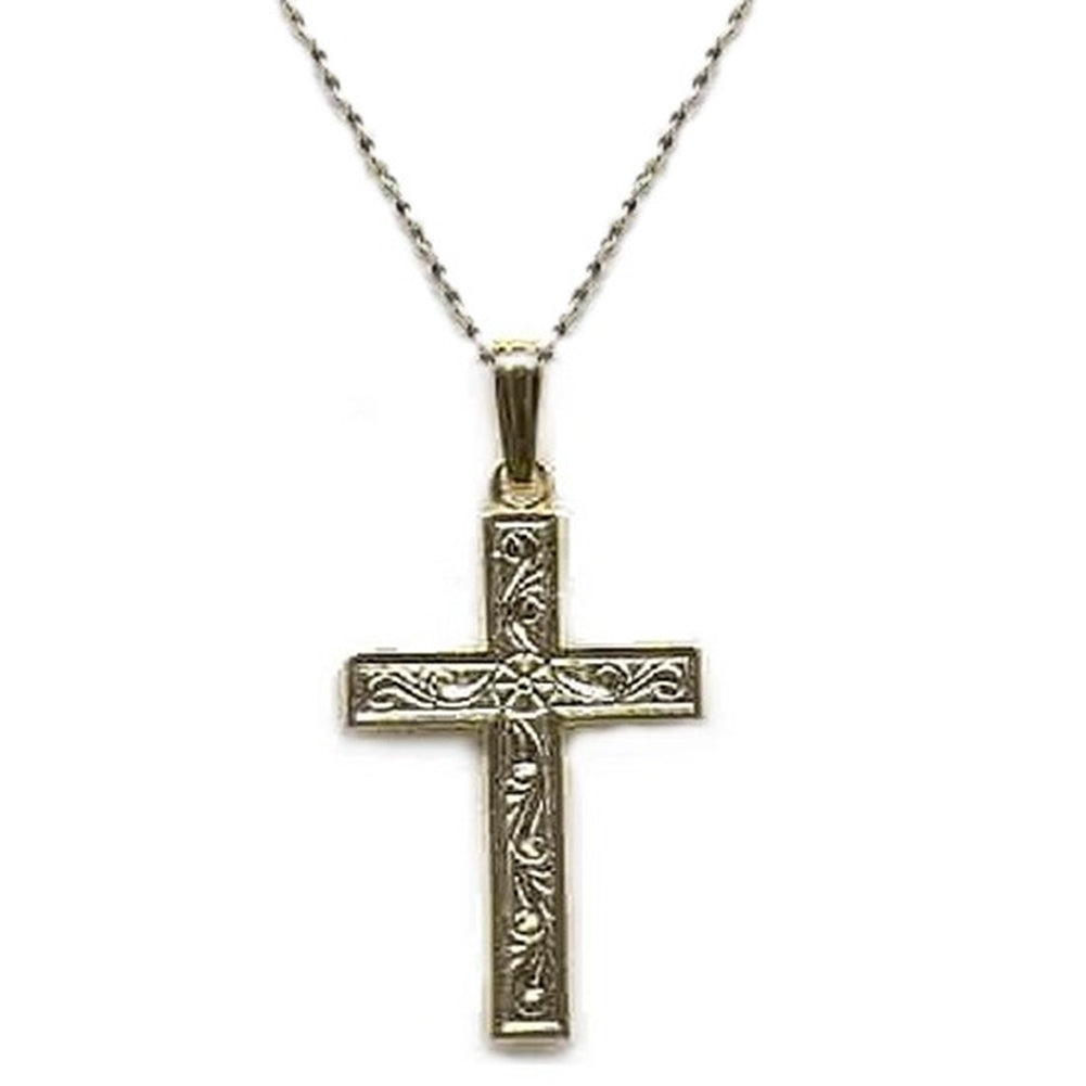 Cross Pendant with Yellow Gold Bond Diamond-cut 1.5mm Width French Rope Chain Necklace 20 inches
