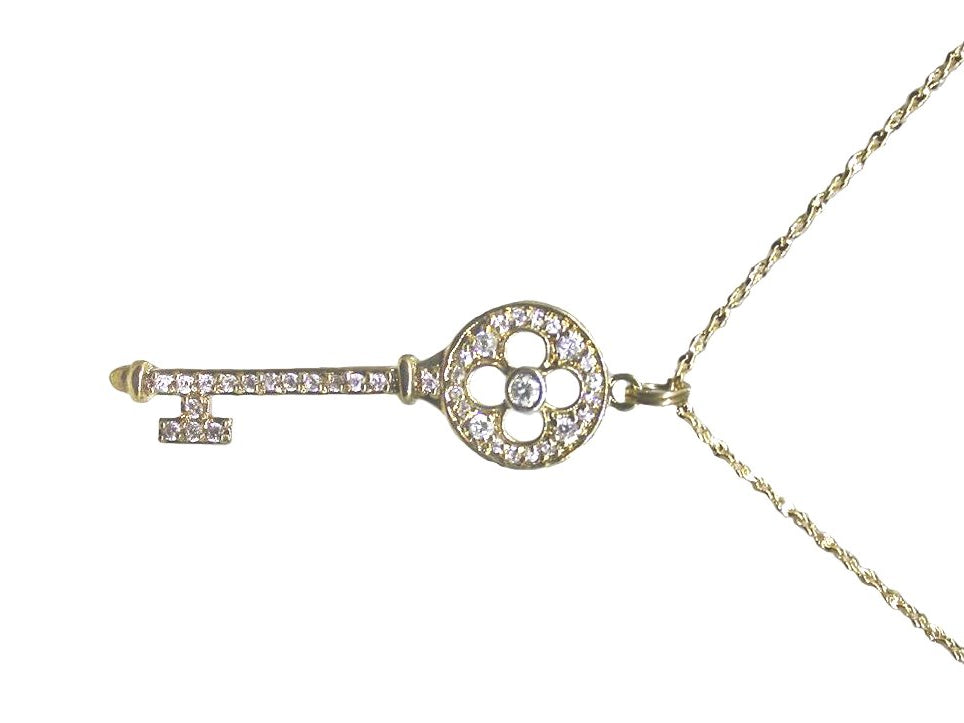 Key Pendant with Yellow Gold Bond Diamond-cut 1.5mm Width French Rope Chain Necklace 20 inches