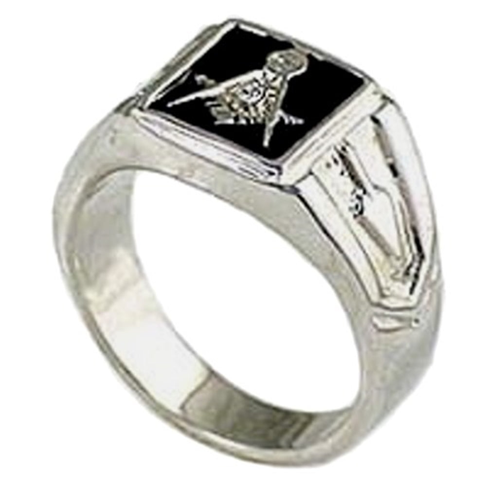 AzureBella Jewelry Masonic Ring with Black Enamel and Cubic Zirconia Accent