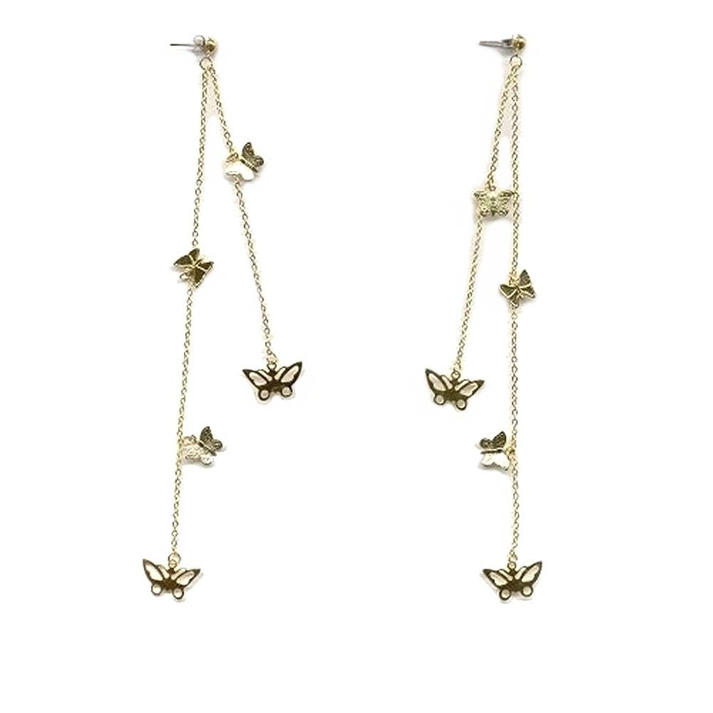 AzureBella Jewelry Extra Long Double Chain Butterfly Earrings - Gold Plate