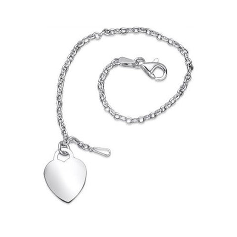 Rolo Chain Bracelet with Engraveable Heart Tag Charm Sterling Silver