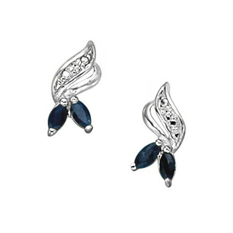 Dark Blue Black Cubic Zirconia Stud Earrings Rhodium on Sterling Silver