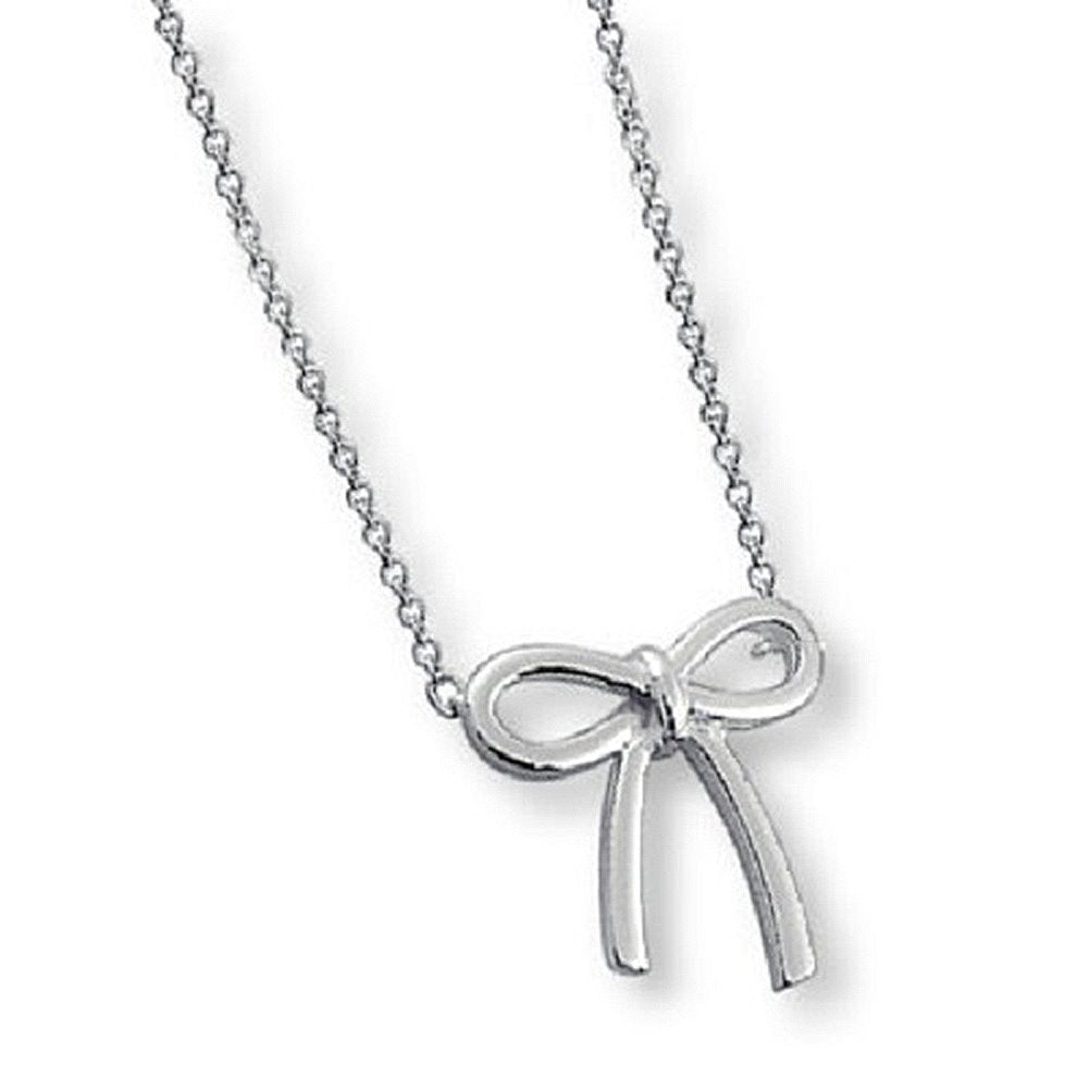 Bow Pendant Necklace Polished Sterling Silver