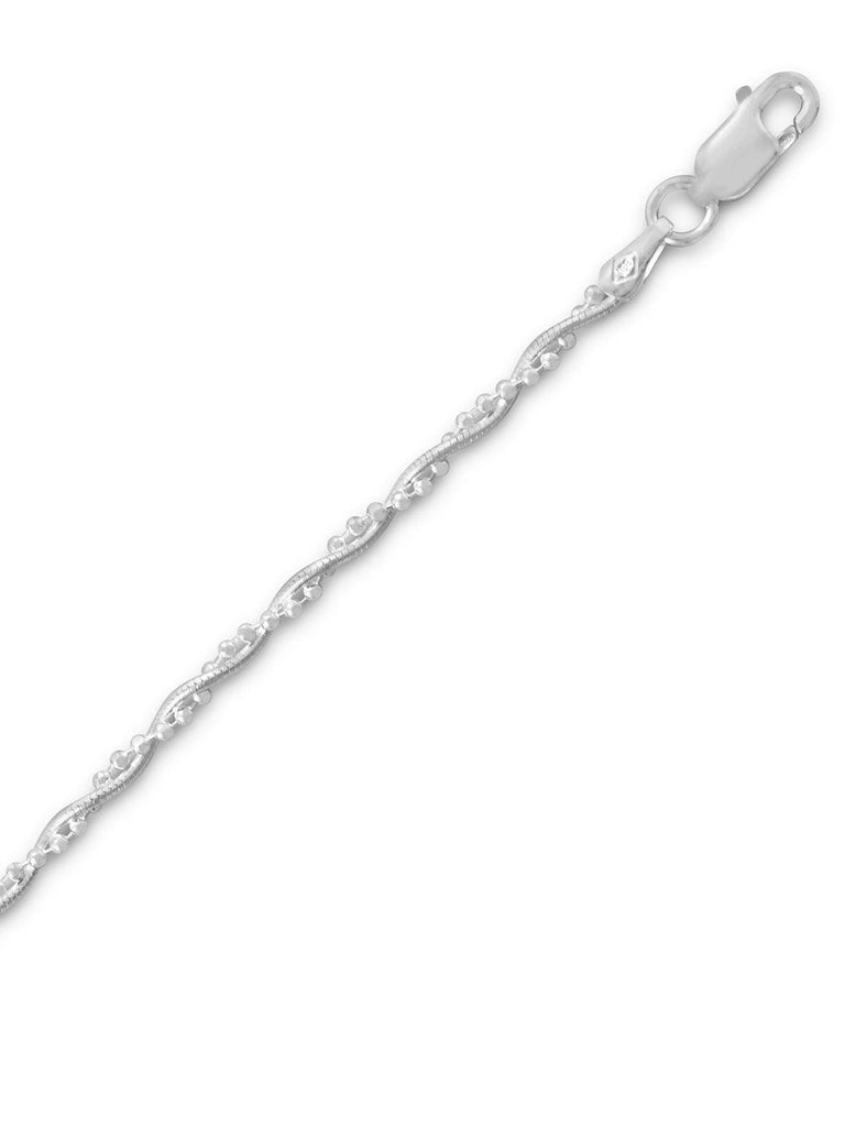 Snake and Faceted Bead Twist Chain Necklace Sterling Silver