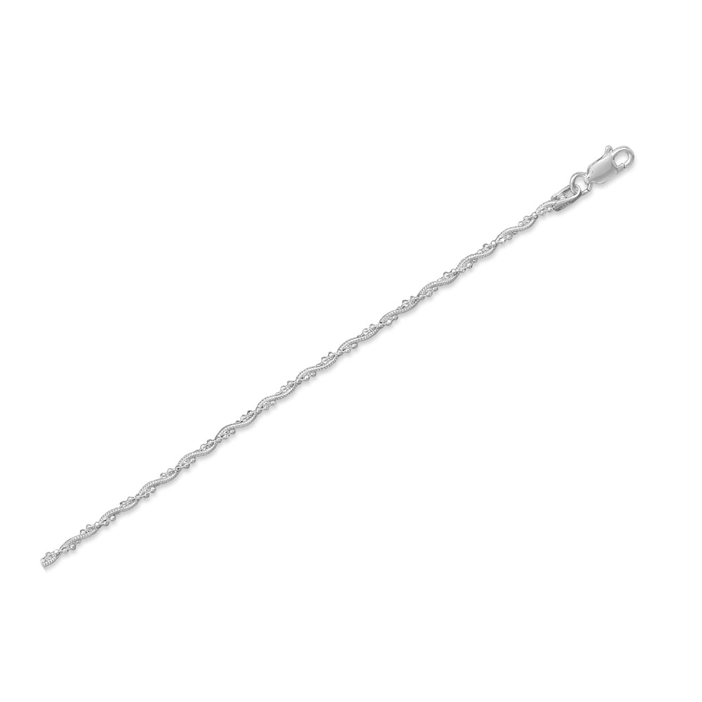 Snake Chain with Faceted Bead Twist Bracelet Anklet Sterling Silver, 9-inch