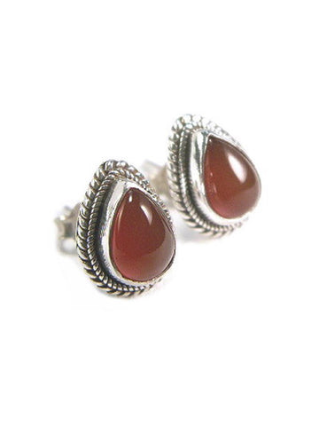 Carnelian Teardrop Post Earrings Sterling Silver