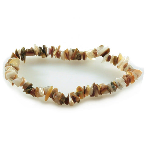 Mother of Pearl Stretch Chip Bracelet Brown Tan and Cream Colors - Fair Trade