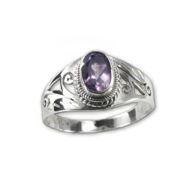 Amethyst Ring Oval 3 ctw Sterling Silver Artisan Made Fair Trade, size 6.5