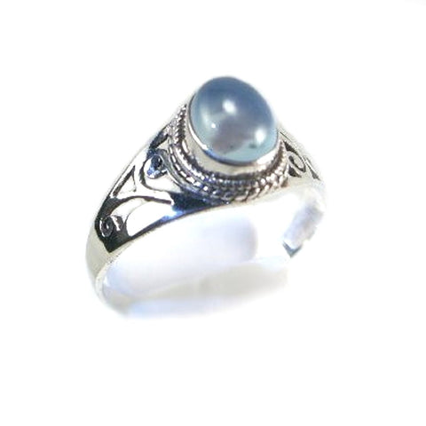 Blue Chalcedony Sterling Silver Ring Size 7, Round Stone