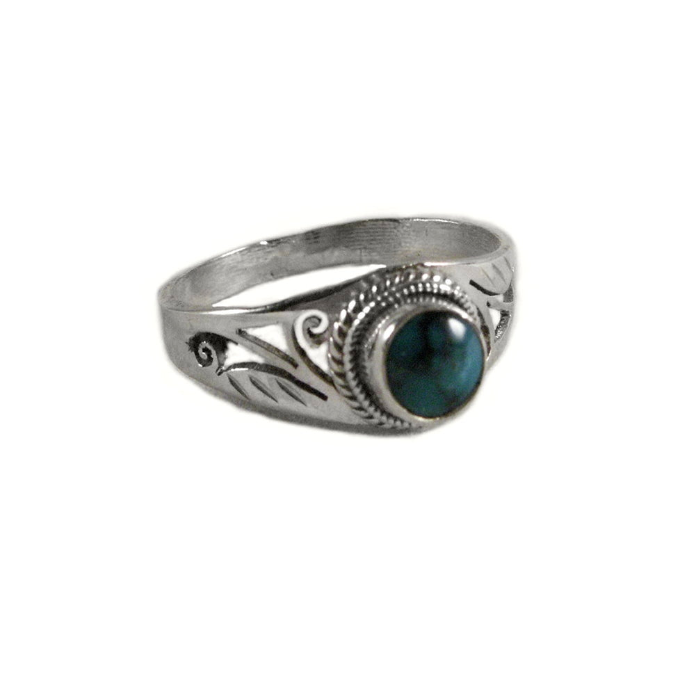 Simulated Turquoise Sterling Silver Scroll Design Ring, Size 5-1/2 - Handmade