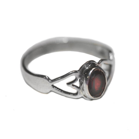 Sweetheart Heart Red Garnet Ring with Oval Stone Sterling Silver Fair Trade, 9