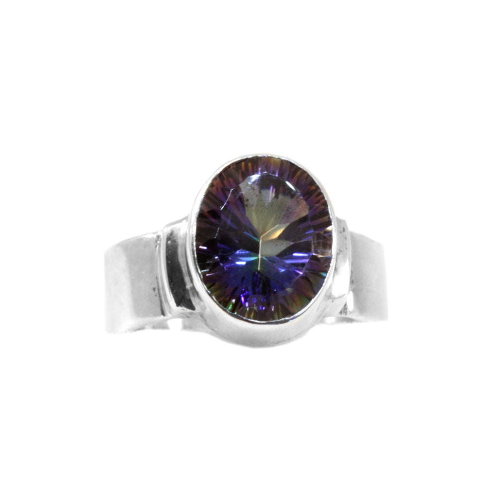 Colorful Mystic Topaz Stone with Purple, Green, and Blue Handmade Sterling Silver