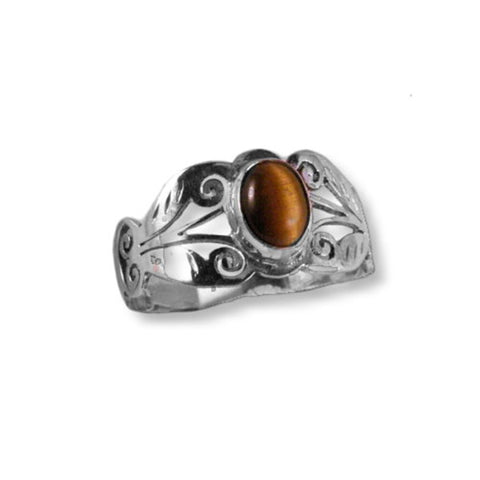 Tiger Eye Sterling Silver Scroll Design Ring