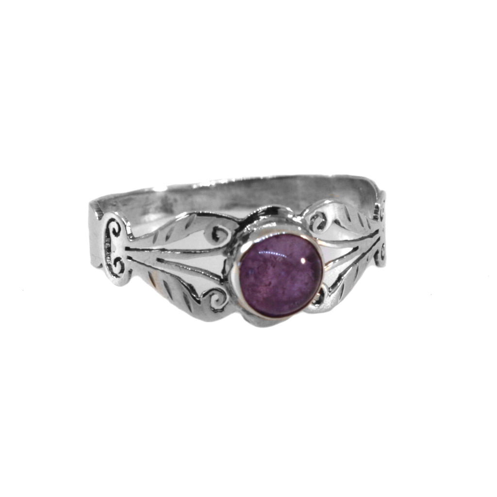 Round Amethyst Butterfly Design Ring Handmade Sterling Silver