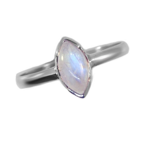 Rainbow Moonstone Ring Marquise Shape Sterling Silver Plain Band