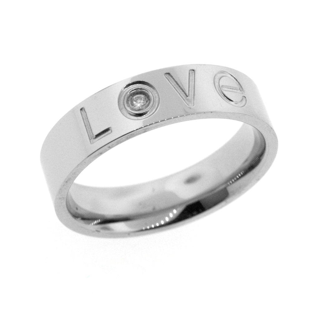 Stainless Steel 6mm Band Ring with Cubic Zirconia Engraved with LOVE