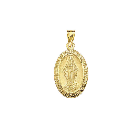14k Yellow Gold Medium Mary Immaculate Miraculous Medal Pendant