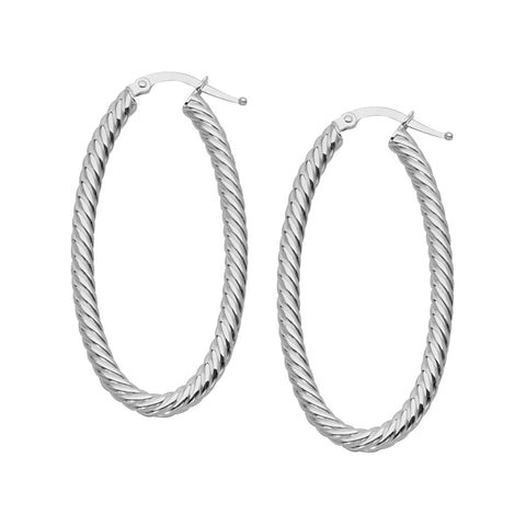 14k White Gold Rope Twist Hoop Earrings with Post Oval 45mm