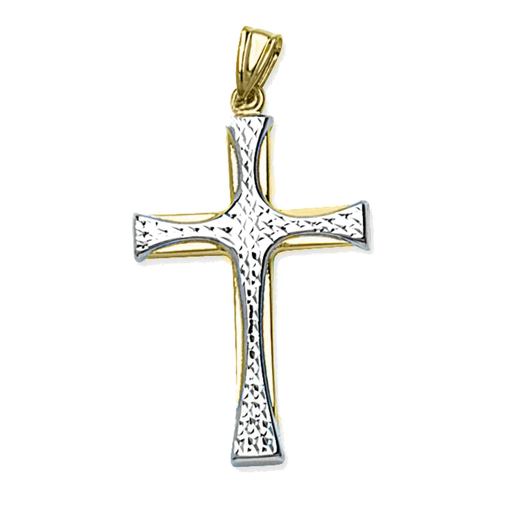14k Two-tone Gold Cross with White Gold Diamond-cut Center, Pendant Only