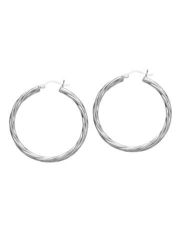 Classic Twist Hoop with Texture Earrings Rhodium on Sterling Silver 45mm