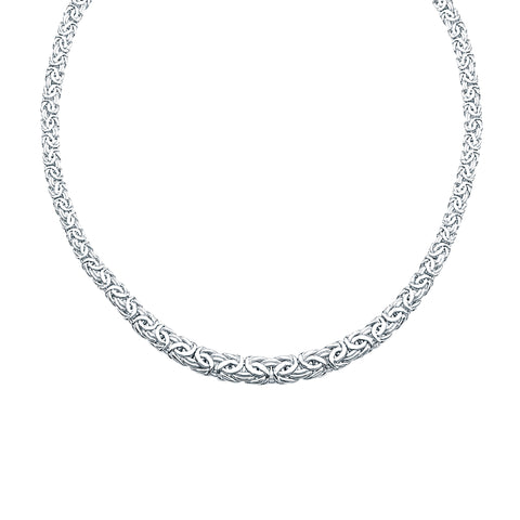 Byzantine Chain Necklace Graduated Width from 9-14mm Rhodium on Sterling Silver