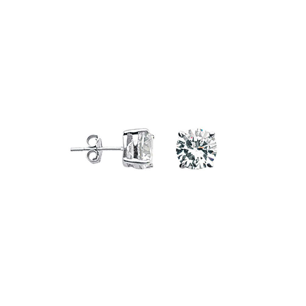 Round 8mm Cubic Zirconia CZ Stud Earrings Nontarnish Rhodium on Sterling Silver