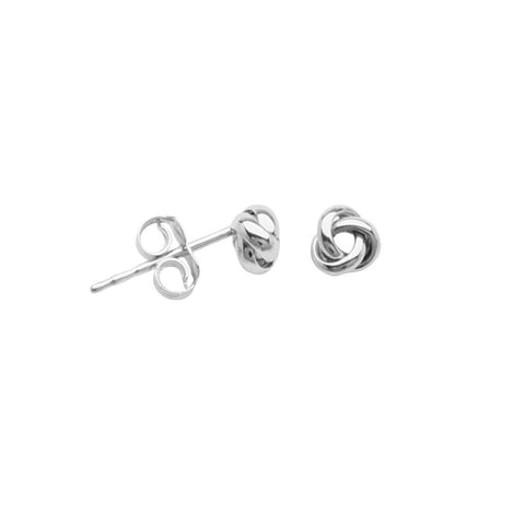 Love Knot Stud Earrings 6mm with Single Loop Rhodium on Sterling Silver