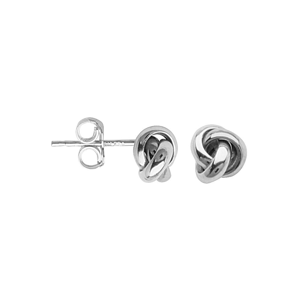 Love Knot Stud Earrings 6mm Polished Wide Loops Rhodium on Sterling Silver