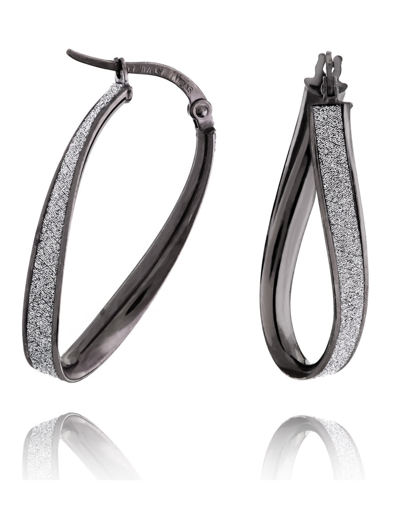 LightZ 14k Black Gold Laser Cut Glitter Twist Hoop Earrings