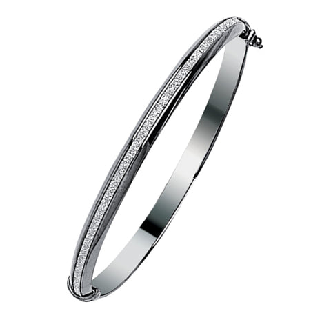 Bangle Bracelet with Sparkle Strip Black Rhodium on Sterling Silver