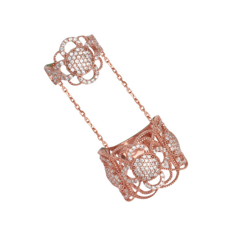 Rose Gold-plated Sterling Silver Full Double Knuckle Ring with Cubic Zirconia