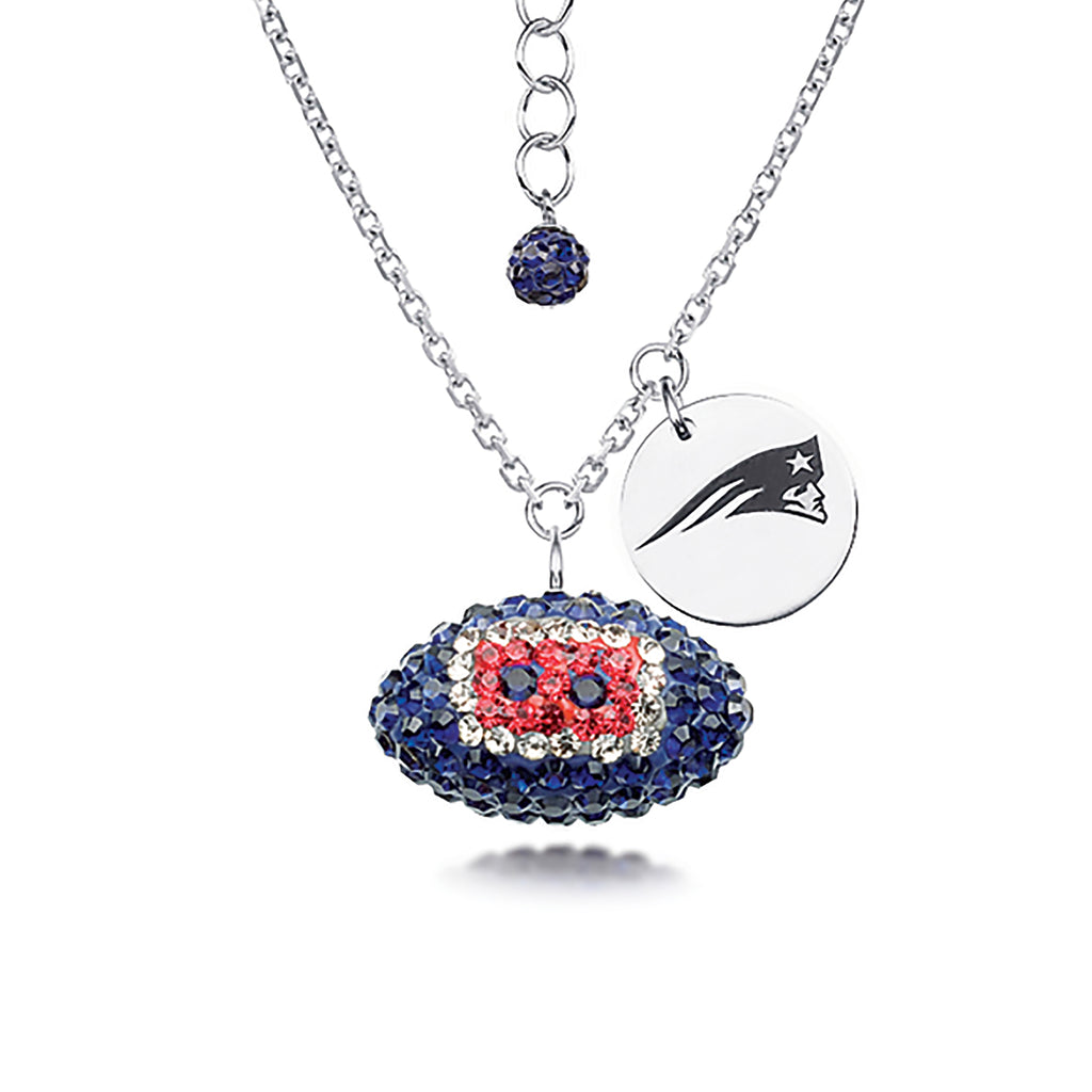 New England Patriots Necklace Licensed NFL Team Crystal Football and Logo Charm