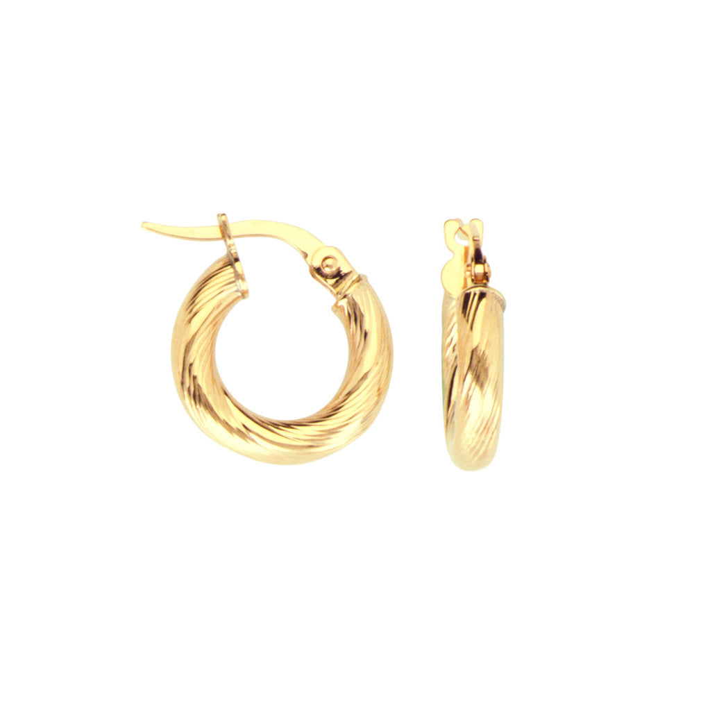 14k Yellow Gold Baby Hoop Earrings with Twist Tube Design 12mm
