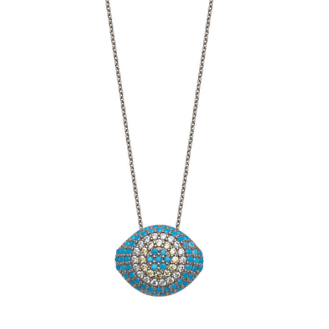 Evil Eye Necklace 14k White Gold with Nano Turquoise Cubic Zirconia