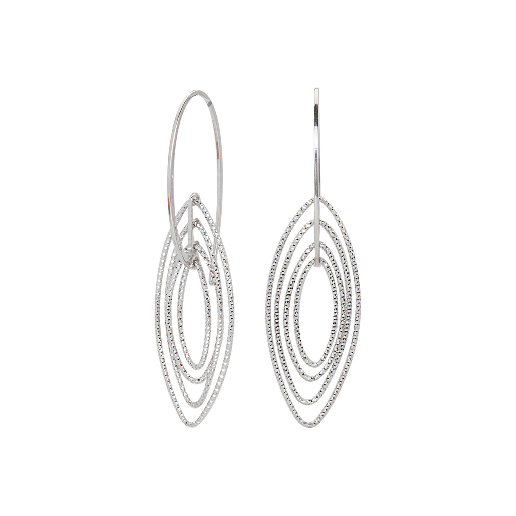 3D Cascade Earrings Graduated Diamond-cut Marquise Rhodium on Sterling Silver