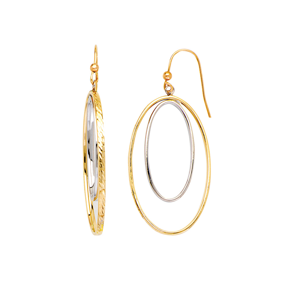 Double Dangle Hoop Earrings 10k Two-tone White and Yellow Gold