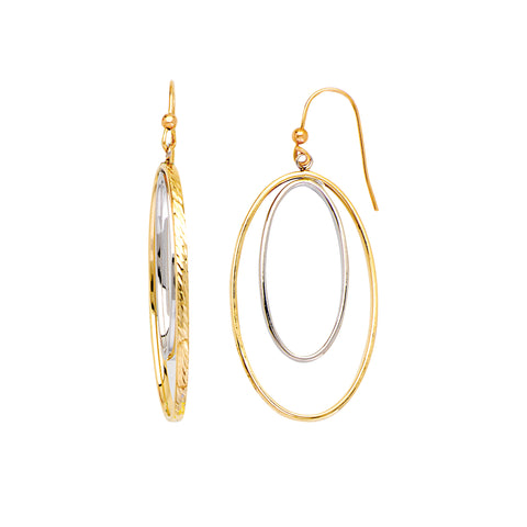 Double Dangle Hoop Earrings 10k Two-tone White and Yellow Gold