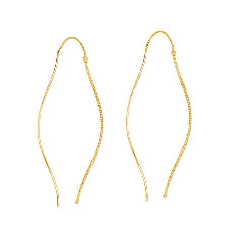 Threader Earrings Wave Yellow Gold on Sterling Silver Polished and Textured