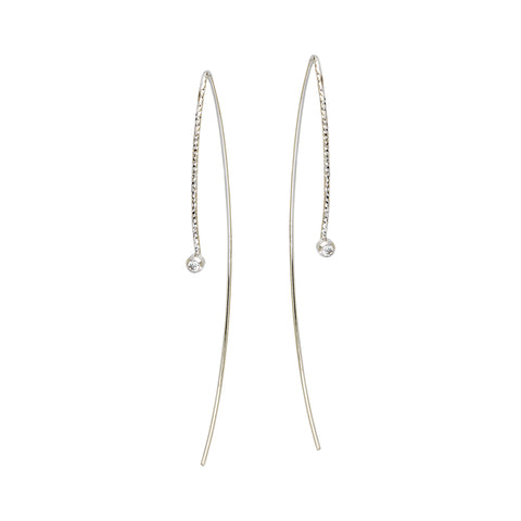 Curved Wire Threader Earrings with Twist CZ Accent Rhodium on Sterling Silver