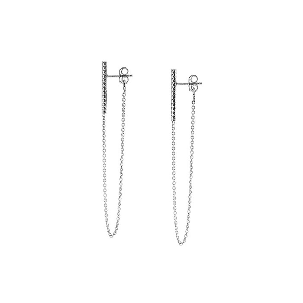 Front Back Chain Bar Drop Earrings Rhodium on Sterling Silver